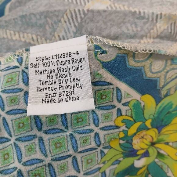 Johnny was womens large asymmetric hem floral blouse green top boho - Picture 7 of 9